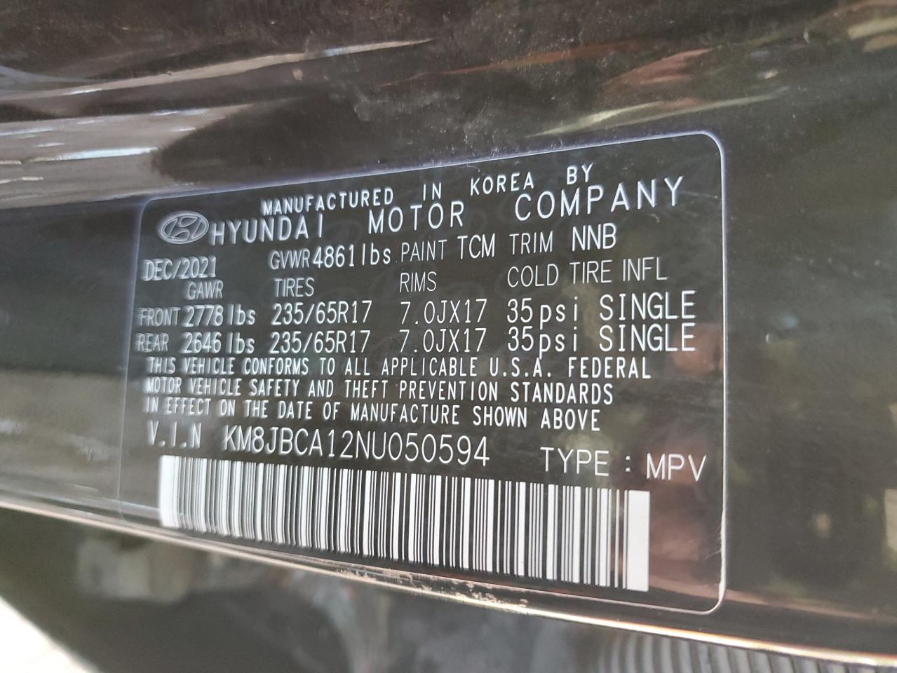 2022 Hyundai Tucson VIN KM8JBCA12NU050594 Copart auction photo, rollover damage thumbnail 15