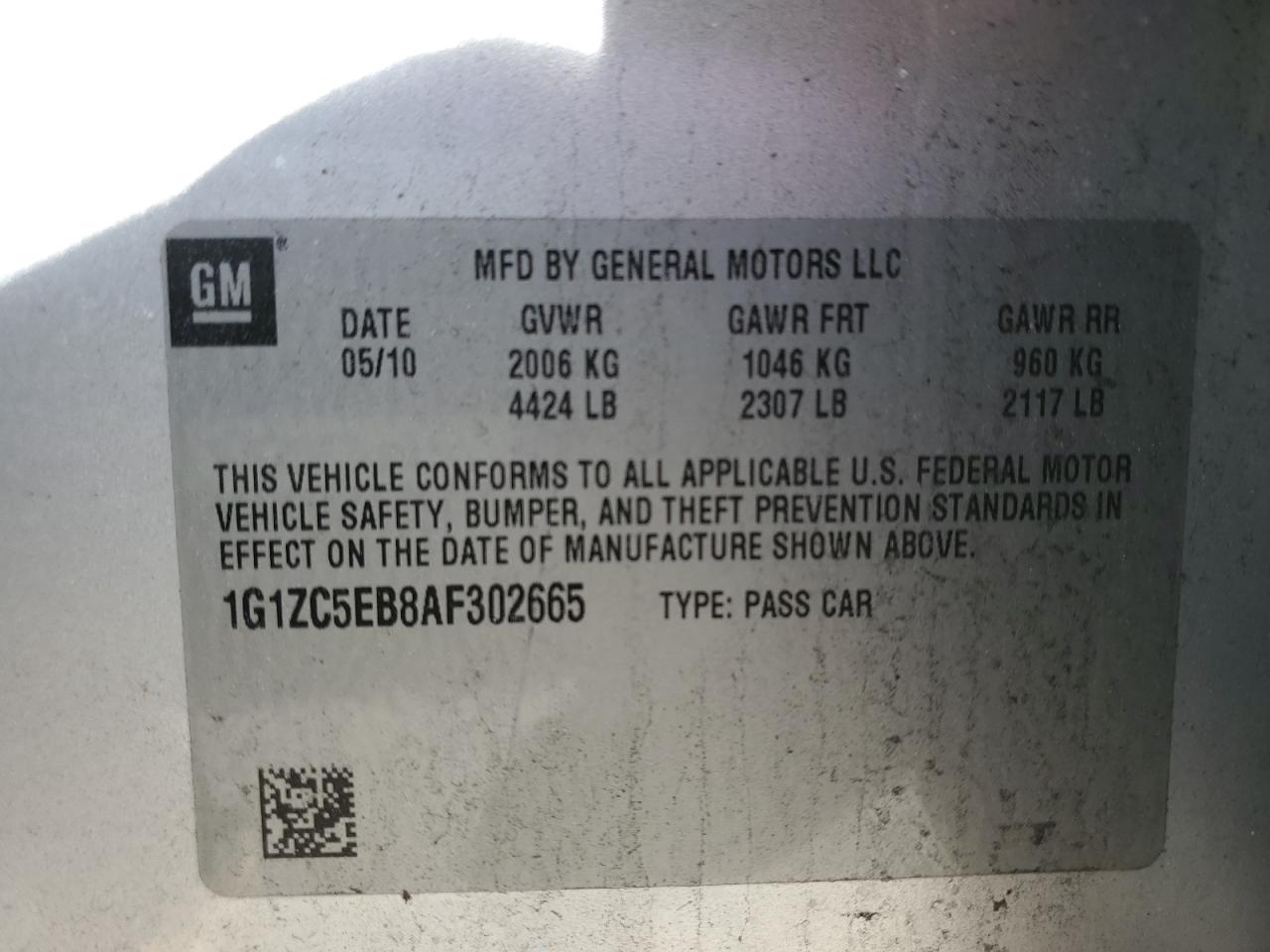 2010 Chevrolet Malibu VIN 1G1ZC5EB8AF302665 Copart auction photo, rollover damage thumbnail 12