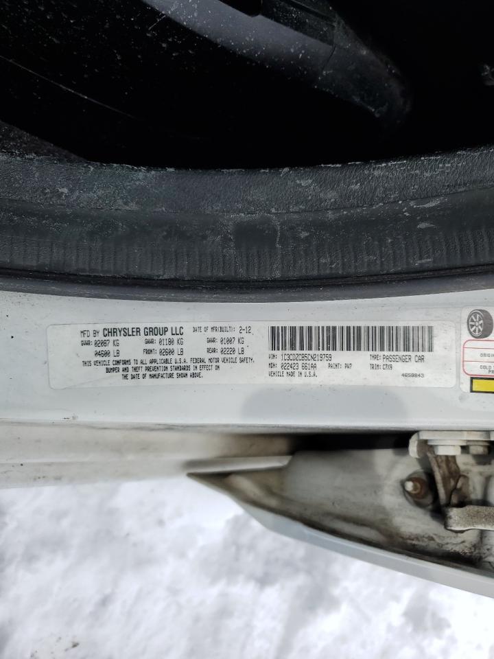 2012 Dodge Avenger VIN 1C3CDZCB5CN219759 Copart auction photo, burn - engine / minor dent/scratches damage thumbnail 12