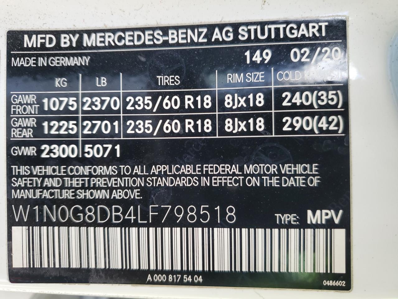 2020 Mercedes-Benz GLC VIN W1N0G8DB4LF798518 Copart auction photo, undercarriage damage thumbnail 13