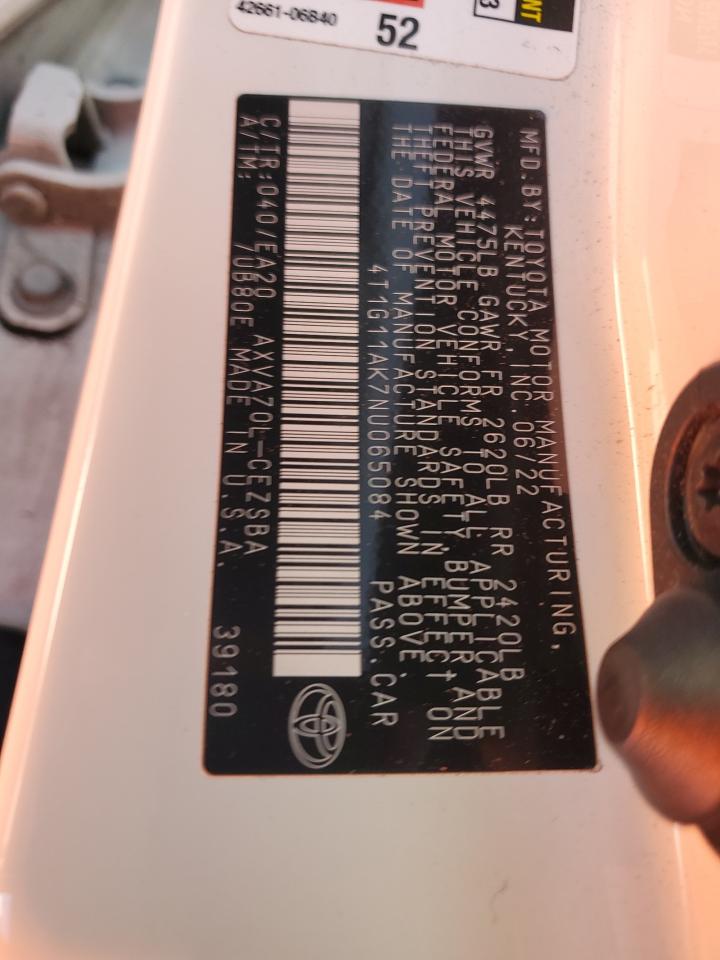 2022 Toyota Camry VIN 4T1G11AK7NU065084 Copart auction photo, front end damage thumbnail 12