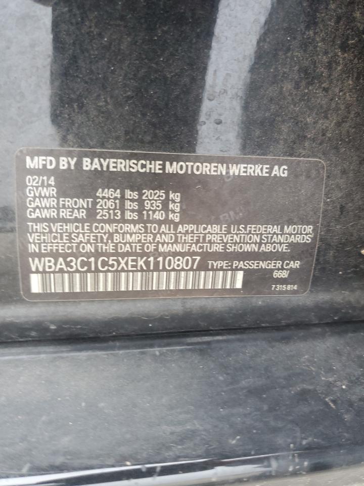 2014 BMW 3er VIN WBA3C1C5XEK110807 Copart auction photo, front end damage thumbnail 12