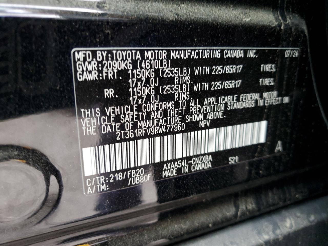 2024 Toyota RAV 4 VIN 2T3G1RFV9RW477960 Copart auction photo, front end / minor dent/scratches damage thumbnail 13