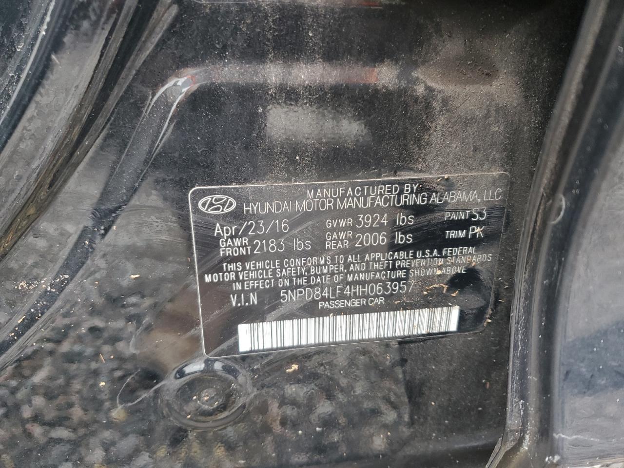2017 Hyundai Elantra VIN 5NPD84LF4HH063957 Copart auction photo, minor dent/scratches damage thumbnail 12