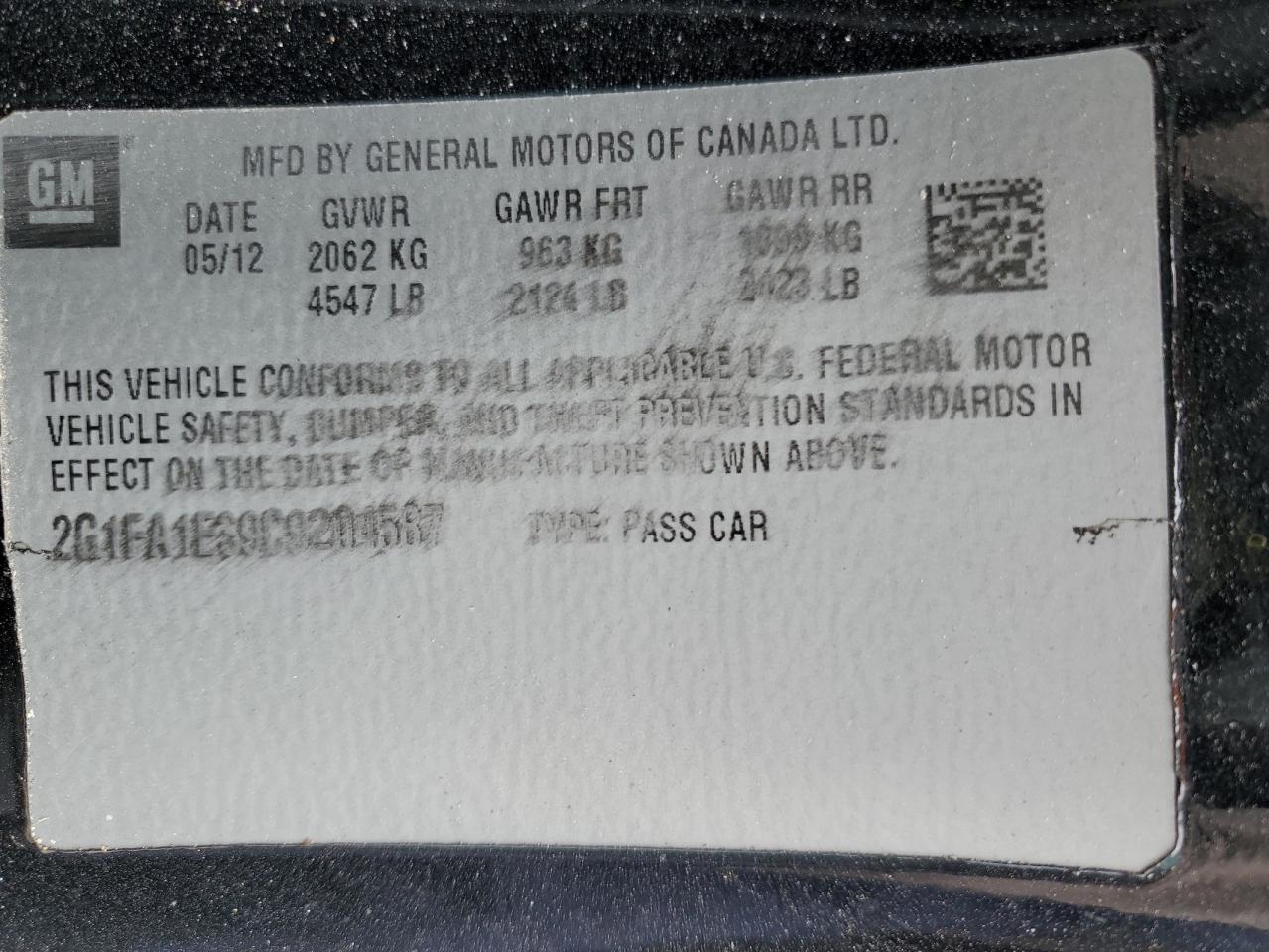 2012 Chevrolet Camaro VIN 2G1FA1E39C9204587 Copart auction photo, front end / minor dent/scratches damage thumbnail 14