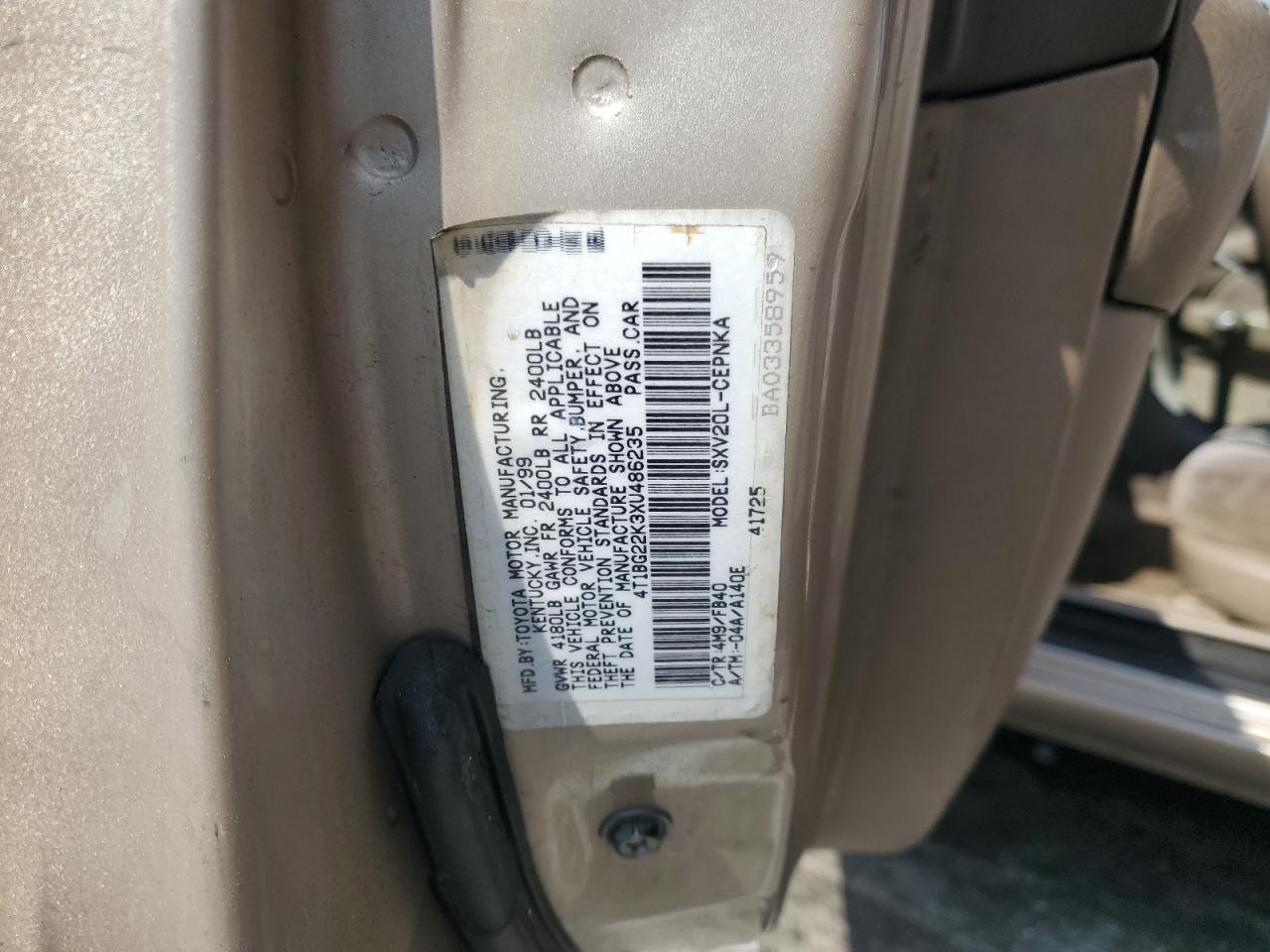 1999 Toyota Camry VIN 4T1BG22K3XU486235 Copart auction photo, front end / minor dent/scratches damage thumbnail 12