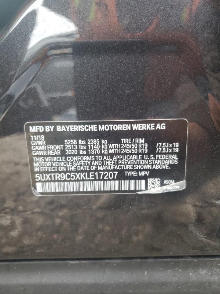 2019 BMW X3 VIN 5UXTR9C5XKLE17207 Copart auction photo, front end / side damage thumbnail 12