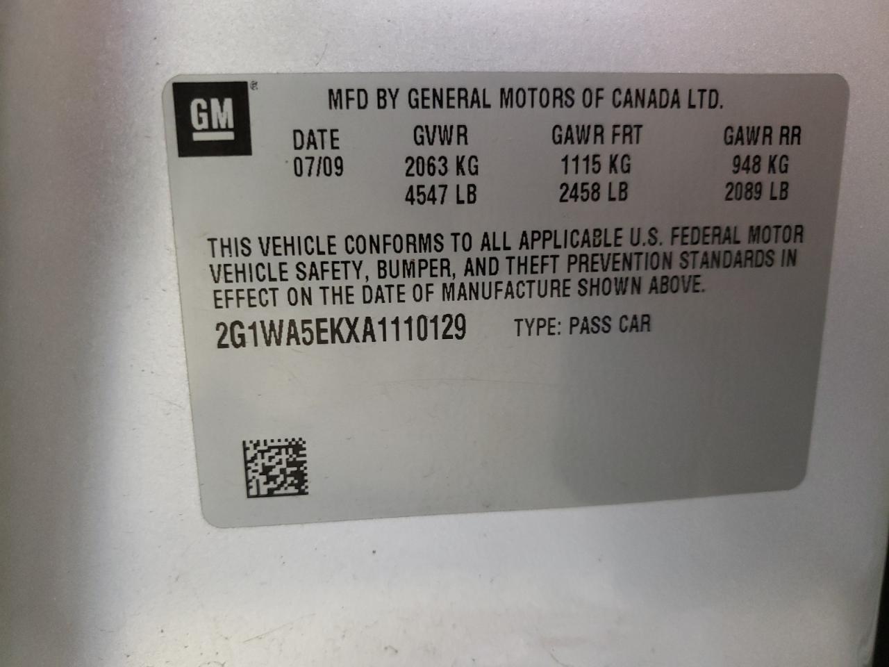 2010 Chevrolet Impala VIN 2G1WA5EKXA1110129 Copart auction photo, front end / hail damage thumbnail 13