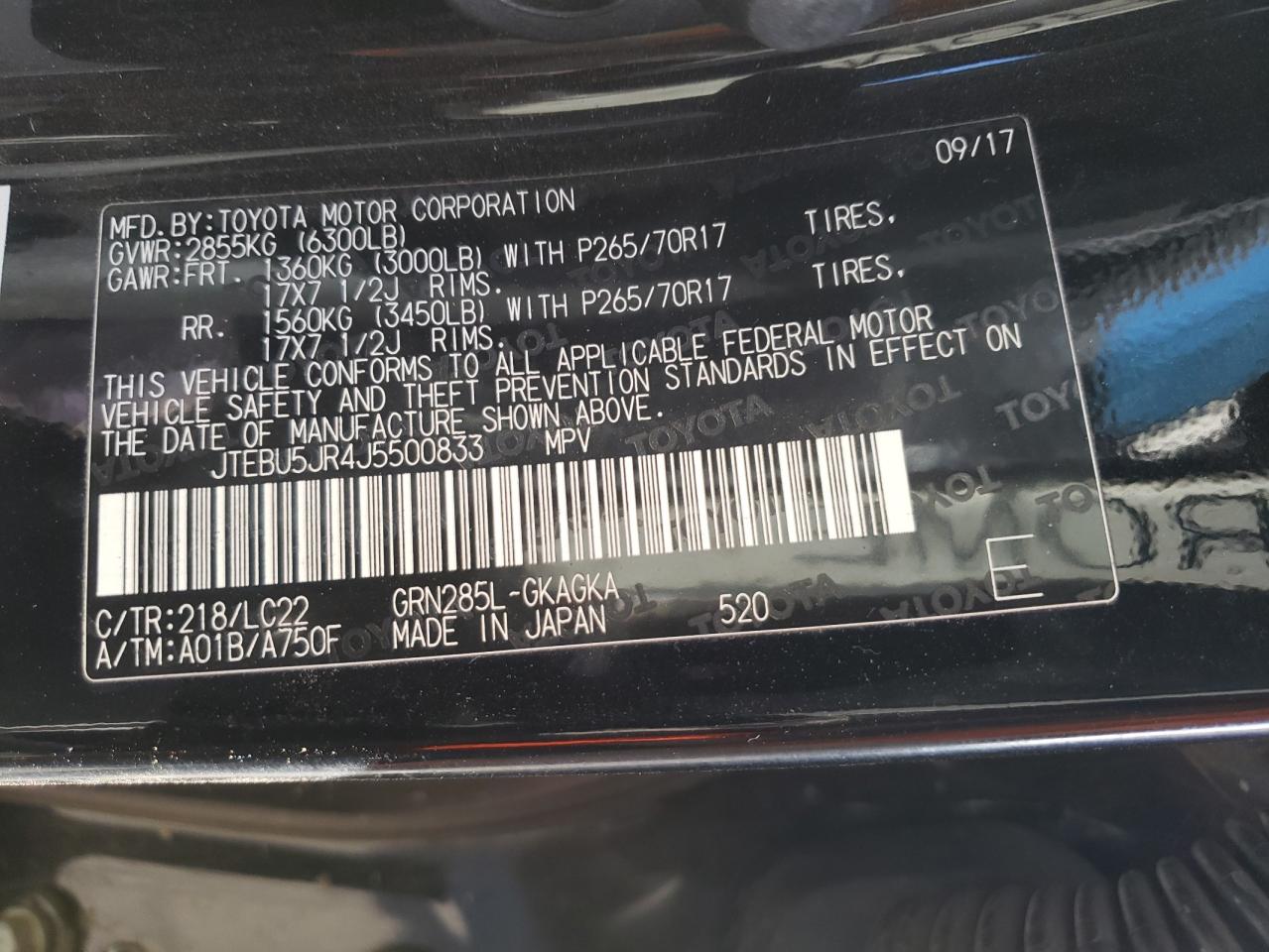 2018 Toyota 4Runner VIN JTEBU5JR4J5500833 Copart auction photo, front end / side damage thumbnail 14