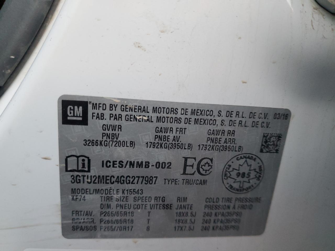 2016 GMC Sierra VIN 3GTU2MEC4GG277987 Copart auction photo, side / rear end damage thumbnail 12