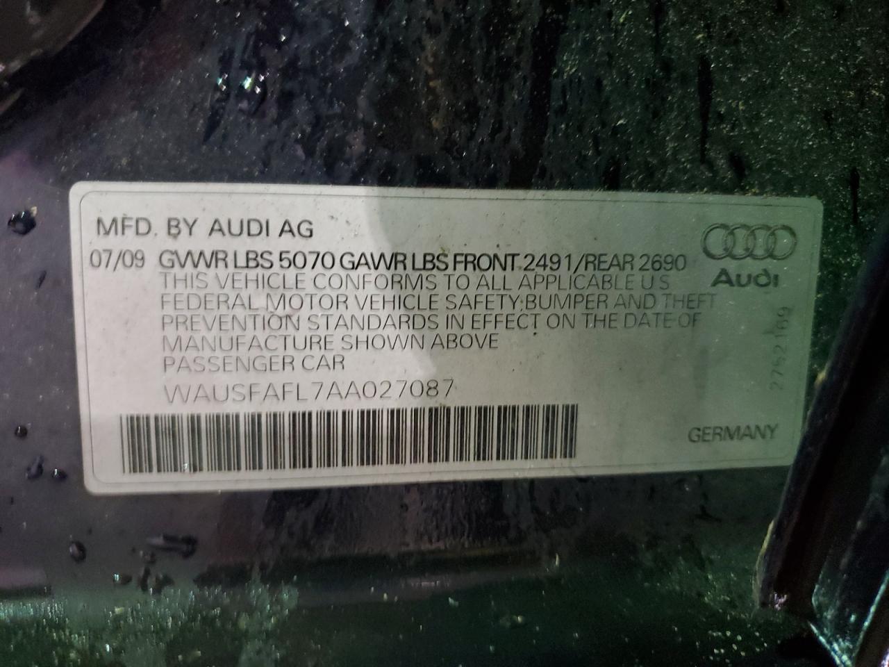 2010 Audi A4 VIN WAUSFAFL7AA027087 Copart auction photo, normal wear damage thumbnail 12