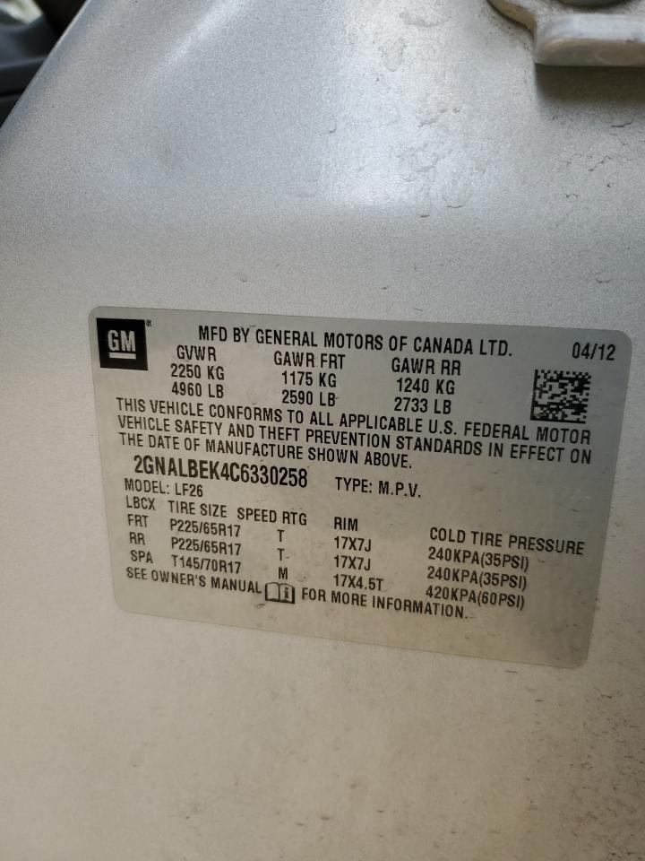 2012 Chevrolet Equinox VIN 2GNALBEK4C6330258 Copart auction photo, front end damage thumbnail 13