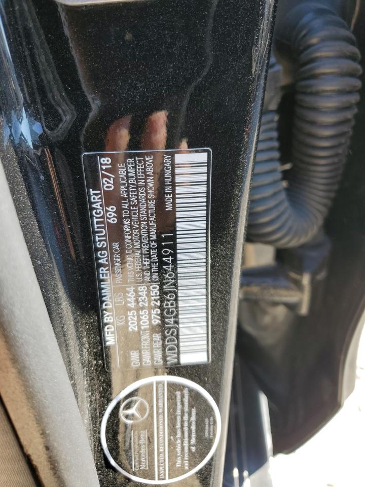 2018 Mercedes-Benz CLA-klasse VIN WDDSJ4GB6JN644911 Copart auction photo, side damage thumbnail 12