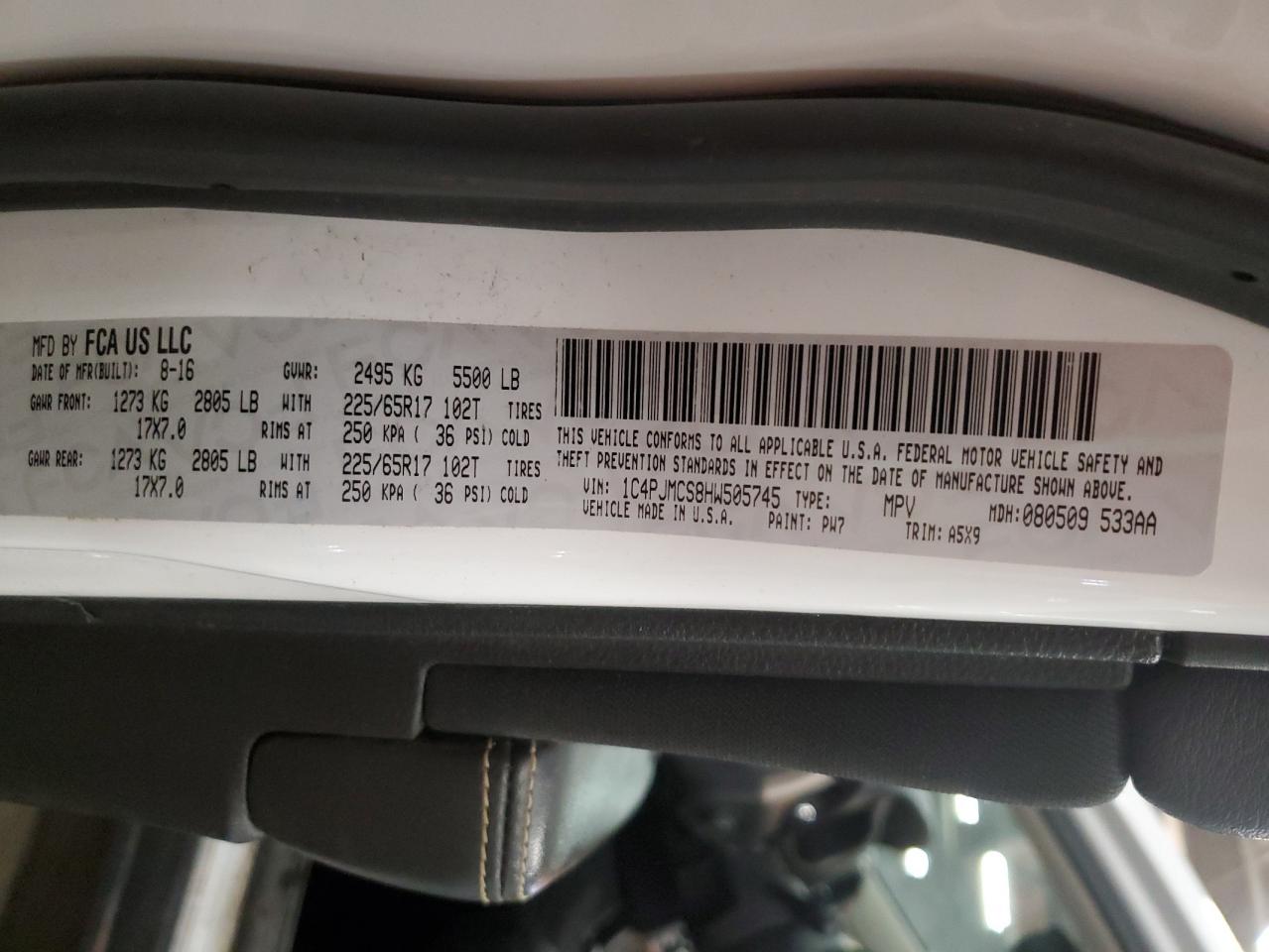 2017 Jeep Grand Cherokee VIN 1C4PJMCS8HW505745 Copart auction photo, front end damage thumbnail 14