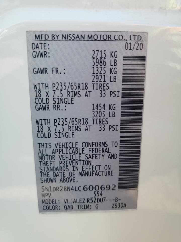 2020 Nissan Pathfinder VIN 5N1DR2BN4LC600692 Copart auction photo, front end damage thumbnail 15