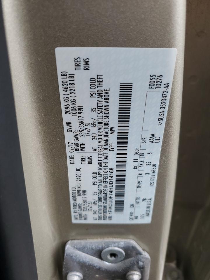 2017 Ford Escape VIN 1FMCU0F74HUD14188 Copart auction photo, front end / minor dent/scratches damage thumbnail 14