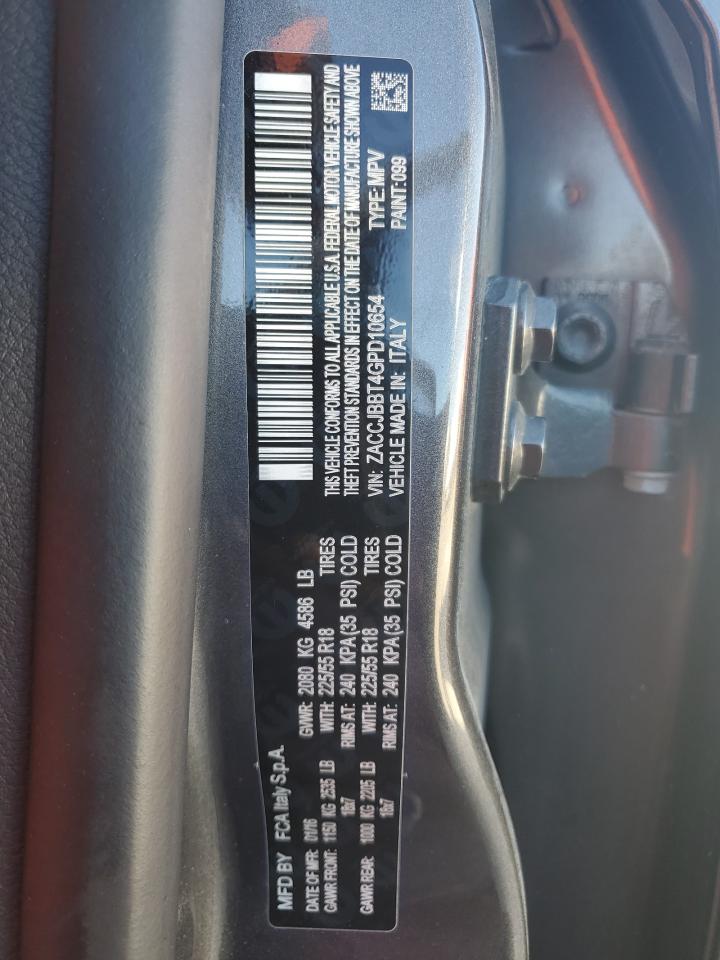 2016 Jeep Renegade VIN ZACCJBBT4GPD10654 Copart auction photo, front end / undercarriage damage thumbnail 13