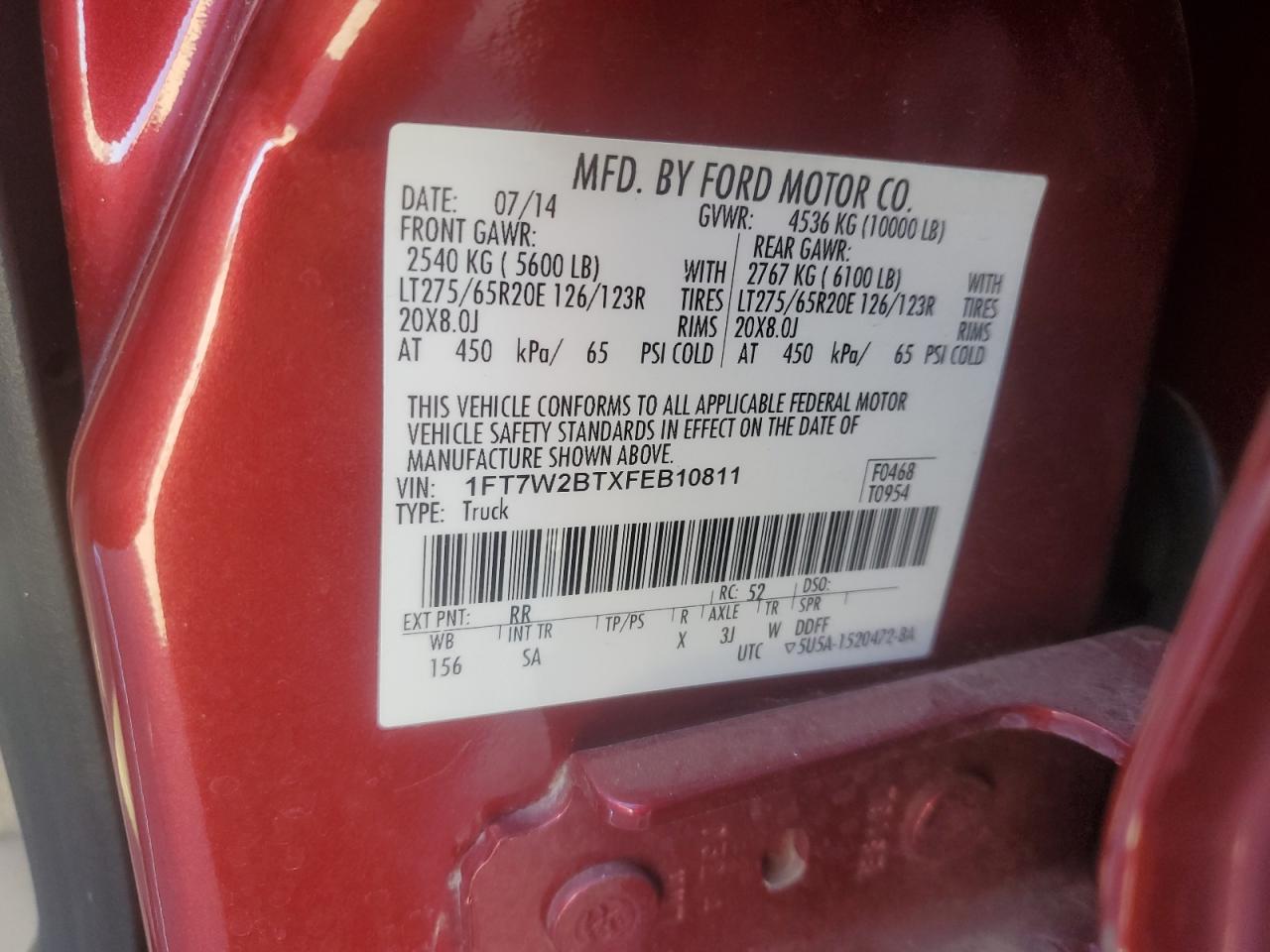 2015 Ford F250 VIN 1FT7W2BTXFEB10811 Copart auction photo, side / minor dent/scratches damage thumbnail 14
