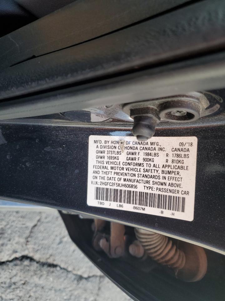 2018 Honda Civic VIN 2HGFC2F5XJH606856 Copart auction photo, rear end / side damage thumbnail 13