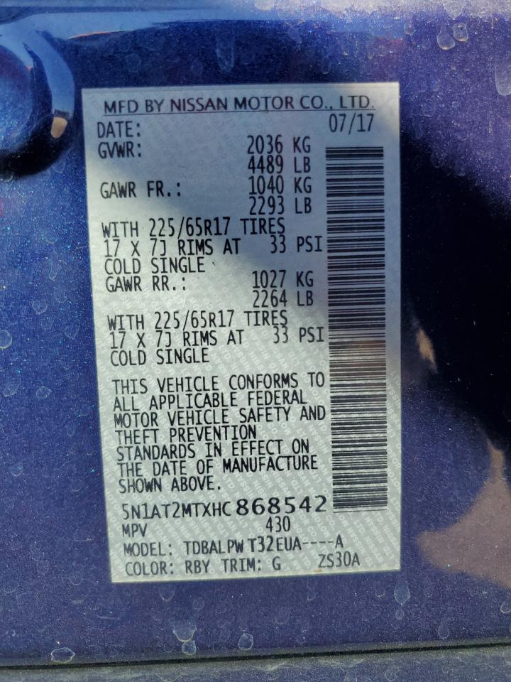 2017 Nissan Rogue VIN 5N1AT2MTXHC868542 Copart auction photo, front end damage thumbnail 10