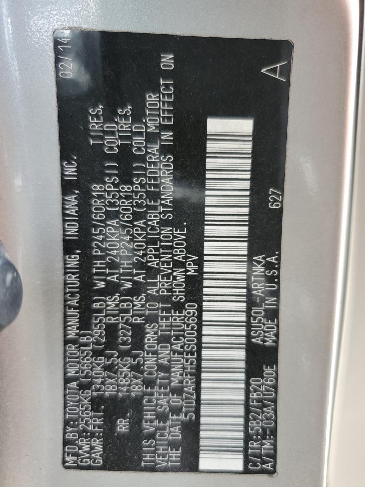 2014 Toyota Highlander VIN 5TDZARFH5ES005690 Copart auction photo, side / rear end damage thumbnail 13