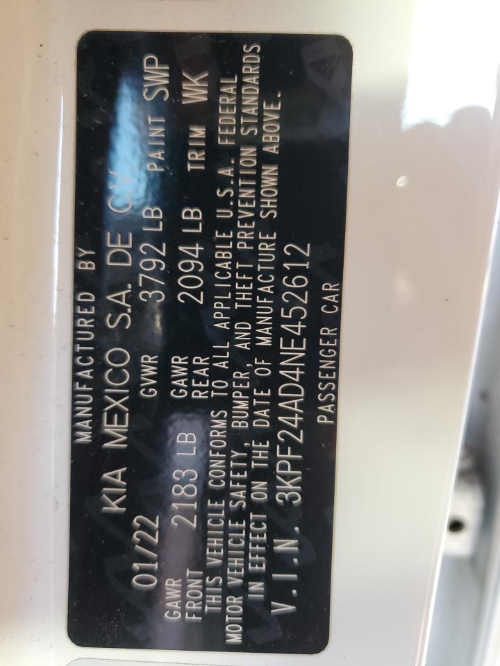 2022 KIA Forte VIN 3KPF24AD4NE452612 Copart auction photo, front end damage thumbnail 15