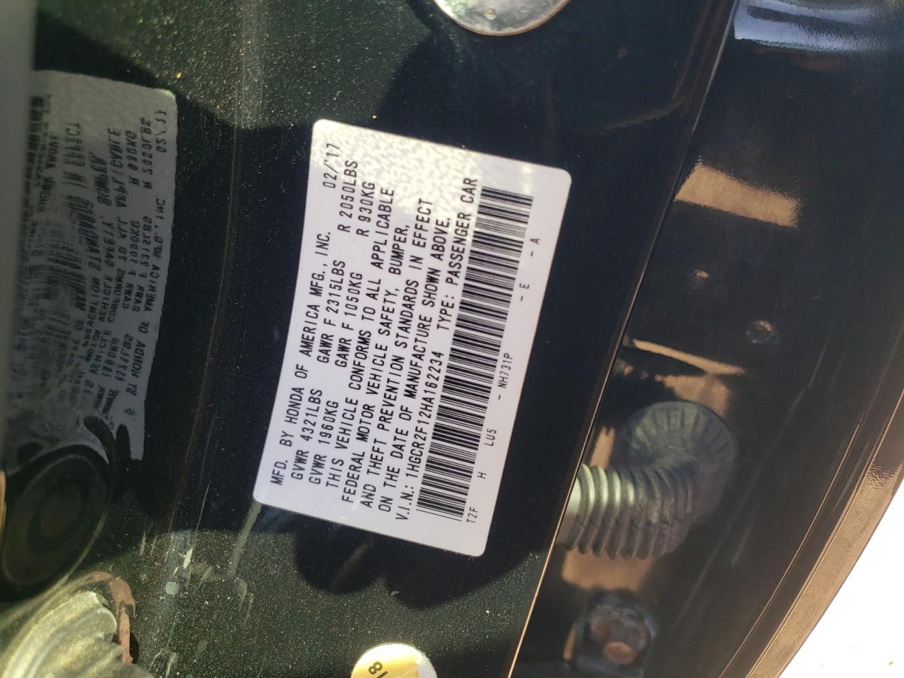 2017 Honda Accord VIN 1HGCR2F12HA162234 Copart auction photo, front end / mechanical damage thumbnail 12