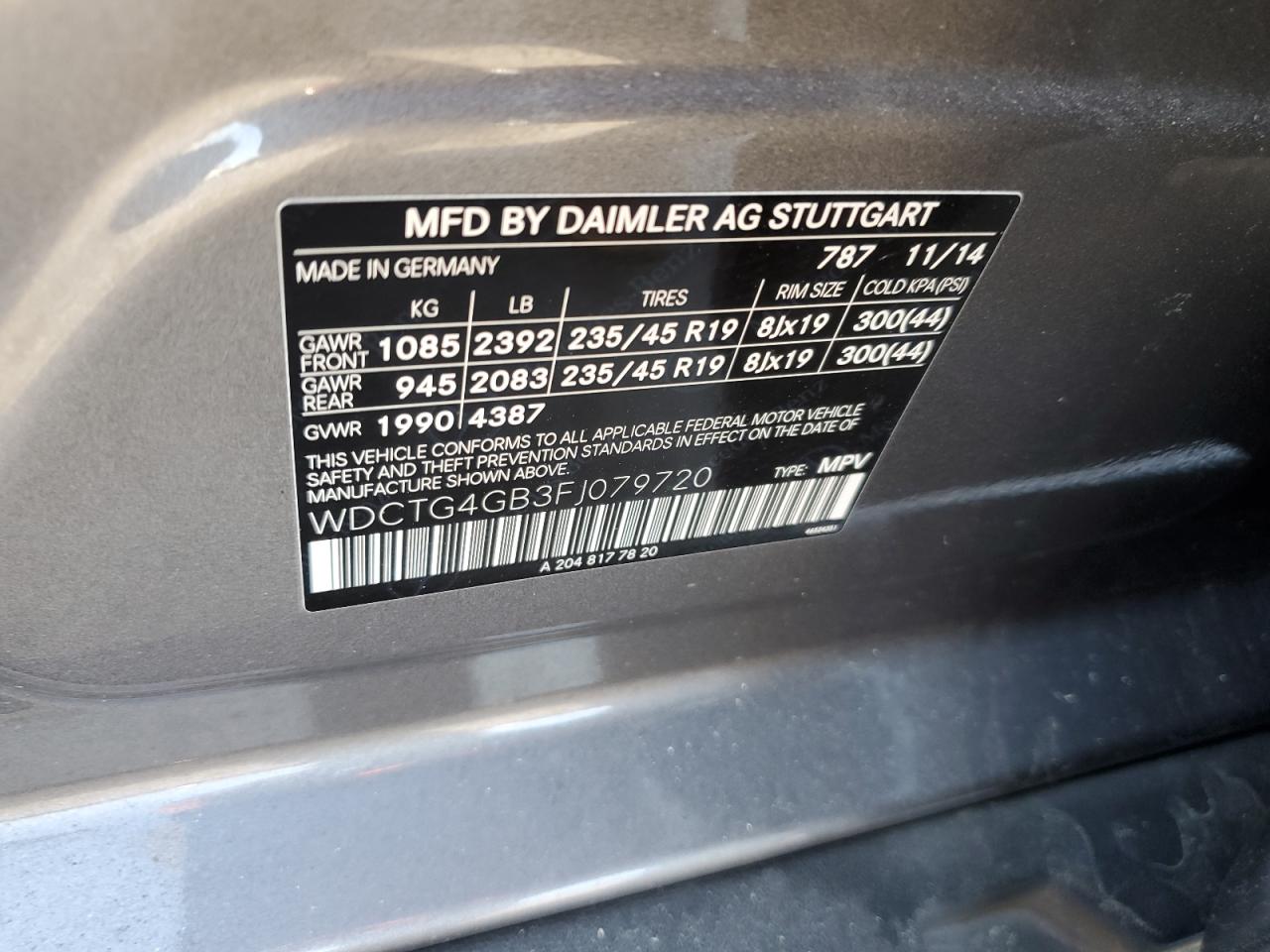 2015 Mercedes-Benz GLA-klasse VIN WDCTG4GB3FJ079720 Copart auction photo, front end damage thumbnail 13