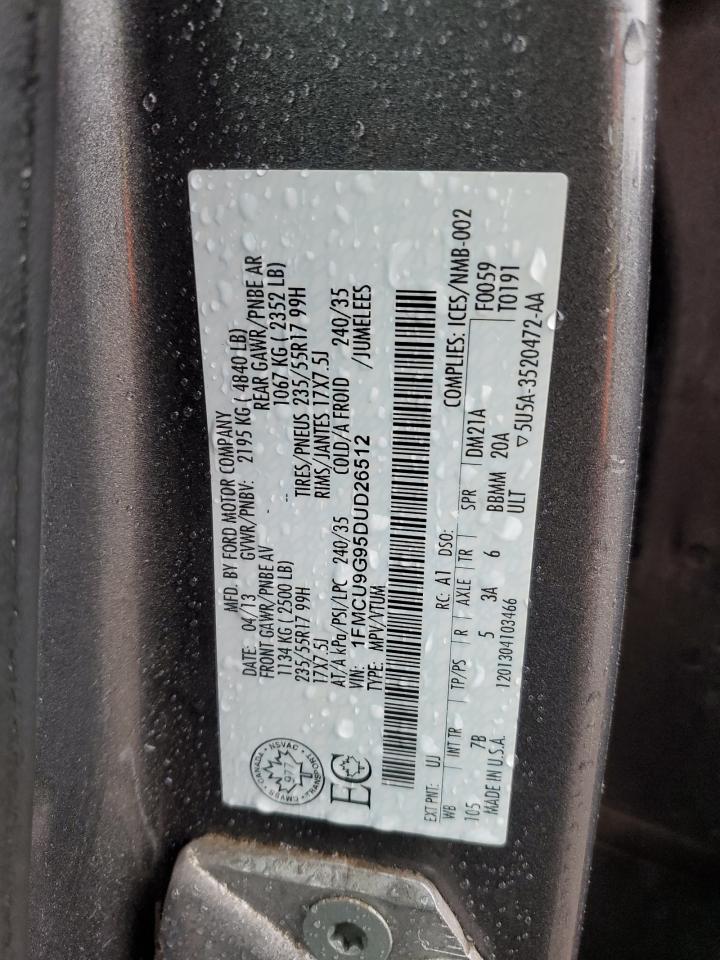 2013 Ford Escape VIN 1FMCU9G95DUD26512 Copart auction photo, top/roof / all over damage thumbnail 14