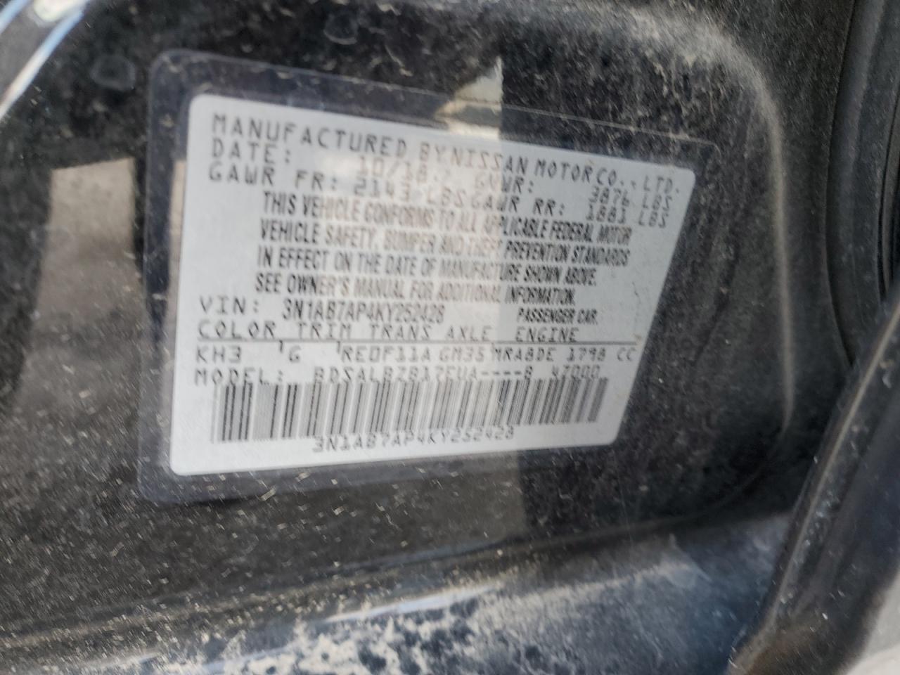 2019 Nissan Sentra VIN 3N1AB7AP4KY252428 Copart auction photo, front end damage thumbnail 13