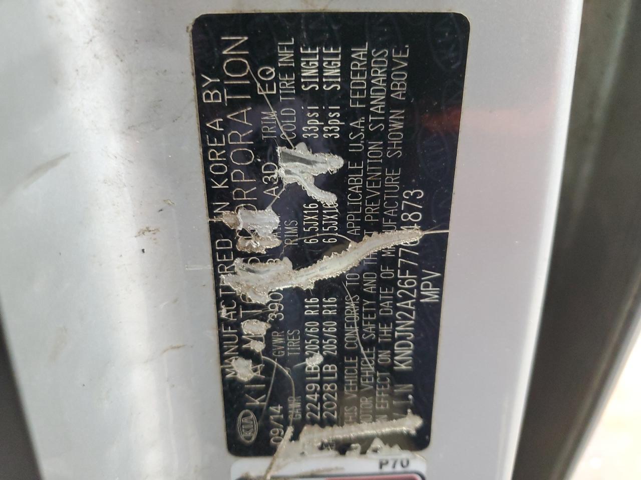 2015 KIA Soul VIN KNDJN2A26F7764873 Copart auction photo, rear end damage thumbnail 13