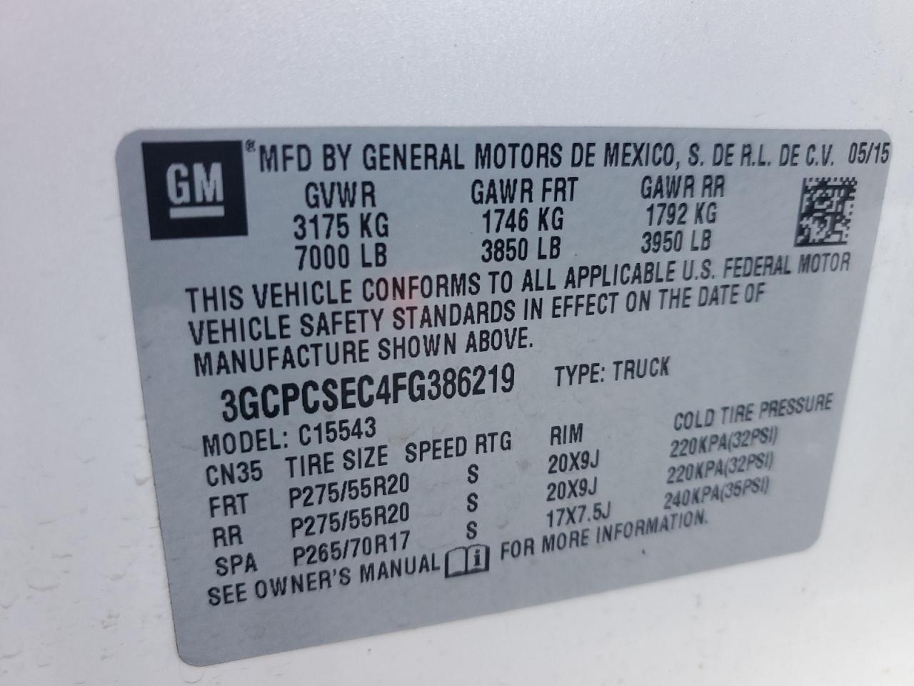 2015 Chevrolet Silverado VIN 3GCPCSEC4FG386219 Copart auction photo, all over damage thumbnail 14