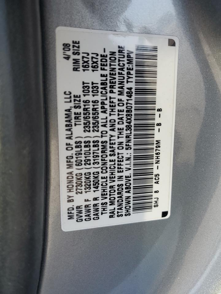 2008 Honda Odyssey VIN 5FNRL384X8B071484 Copart auction photo, front end damage thumbnail 13