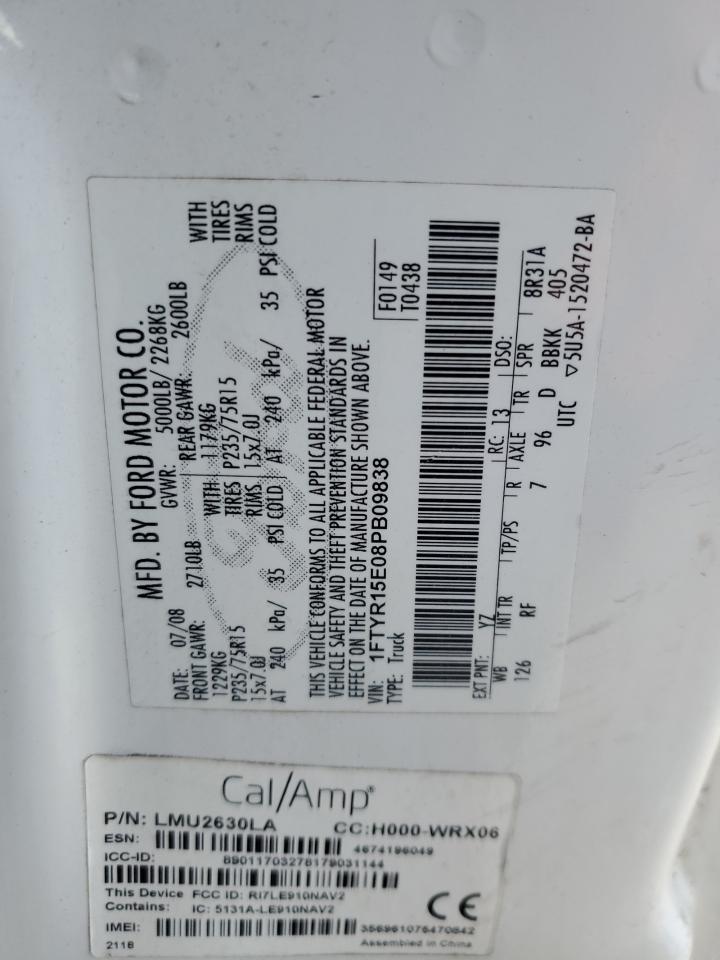 2008 Ford Ranger VIN 1FTYR15E08PB09838 Copart auction photo, frame damage / minor dent/scratches damage thumbnail 12