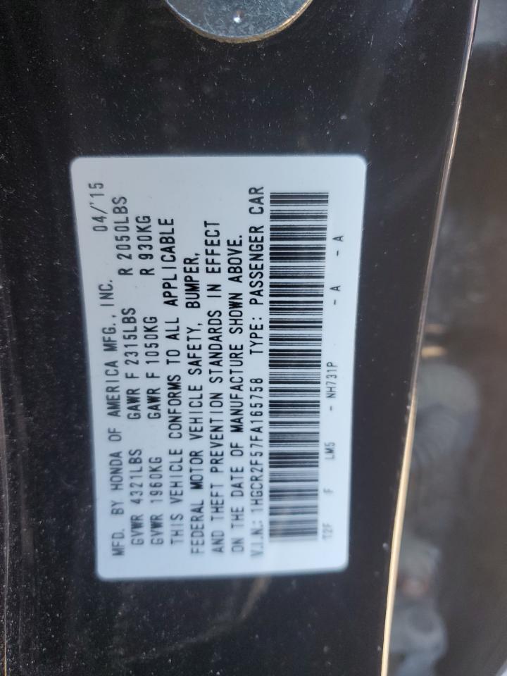 2015 Honda Accord VIN 1HGCR2F57FA165758 Copart auction photo, side damage thumbnail 12