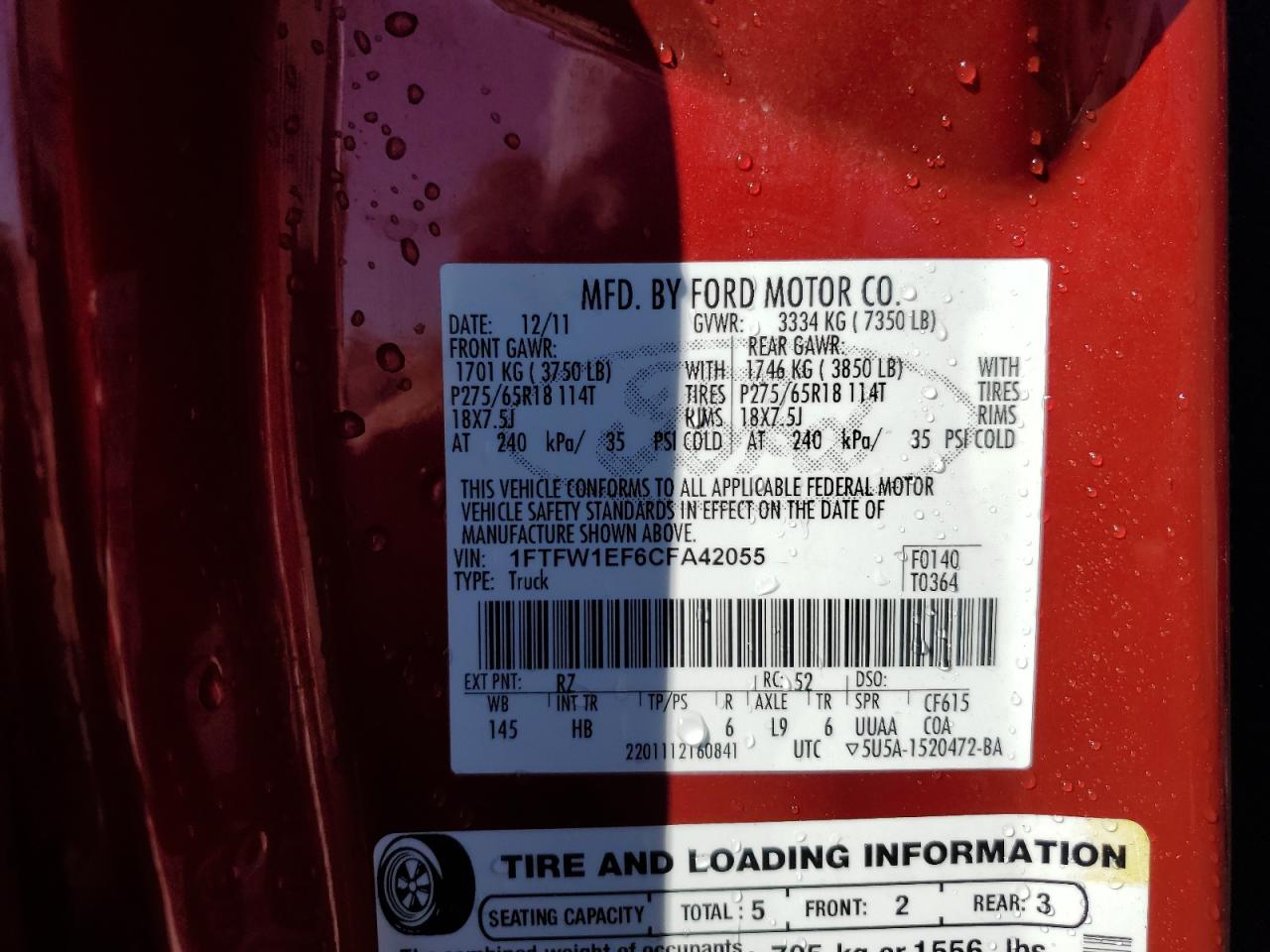 2012 Ford F-150 VIN 1FTFW1EF6CFA42055 Copart auction photo, side damage thumbnail 12