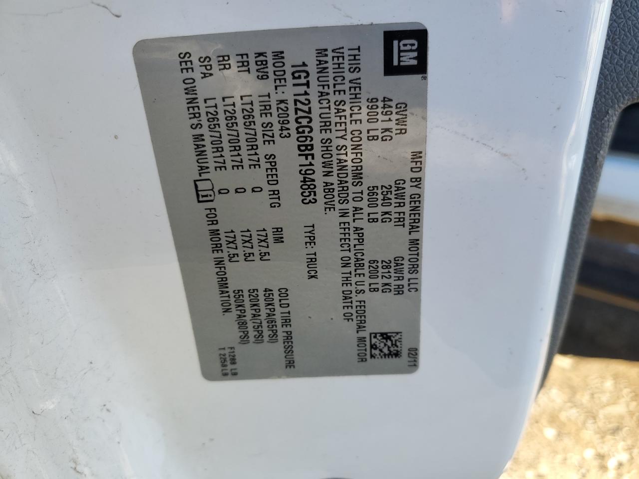 2011 GMC Sierra VIN 1GT12ZCG6BF194853 Copart auction photo, all over damage thumbnail 12