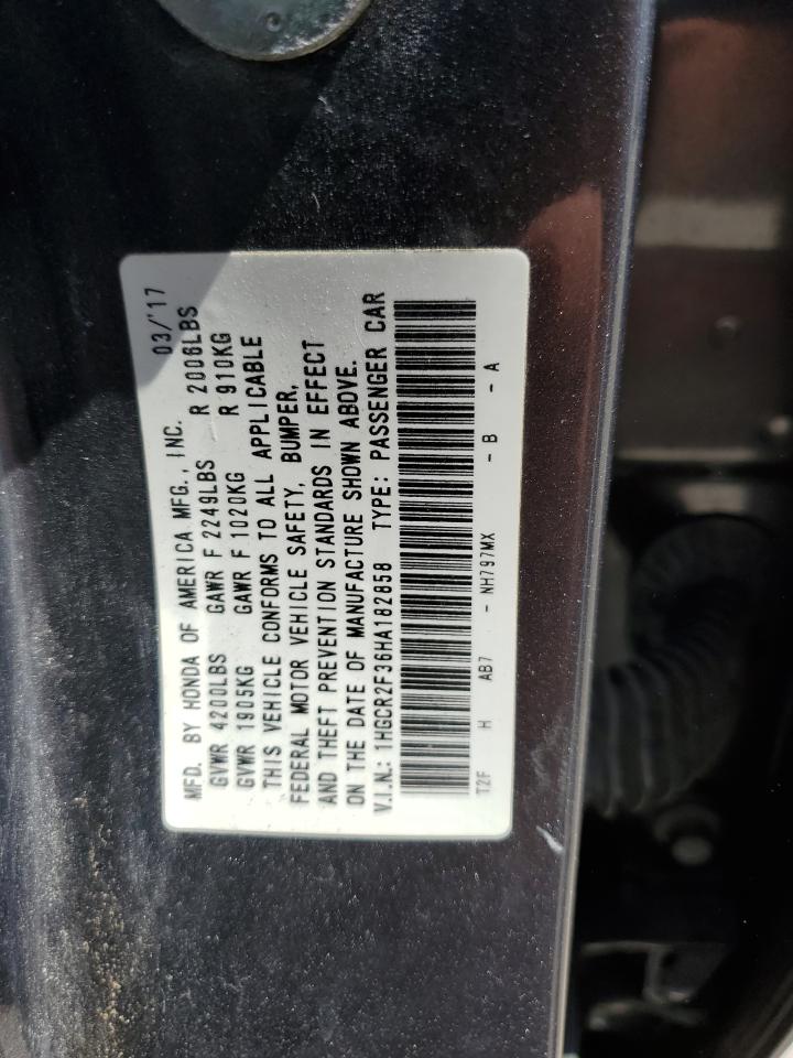 2017 Honda Accord VIN 1HGCR2F36HA182858 Copart auction photo, frame damage / front end damage thumbnail 13