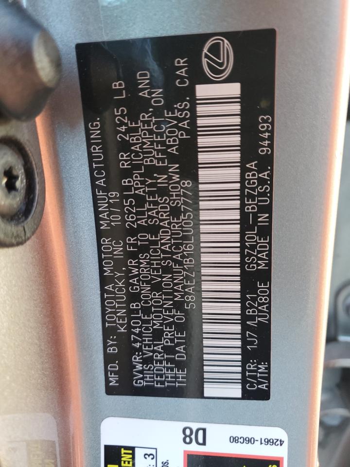 2020 Lexus ES VIN 58AEZ1B16LU057778 Copart auction photo, front end / minor dent/scratches damage thumbnail 13