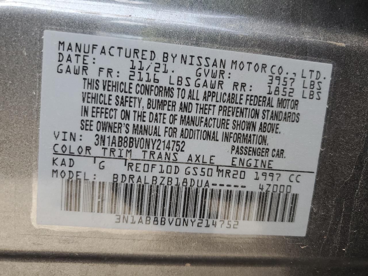 2022 Nissan Sentra VIN 3N1AB8BV0NY214752 Copart auction photo, all over damage thumbnail 12