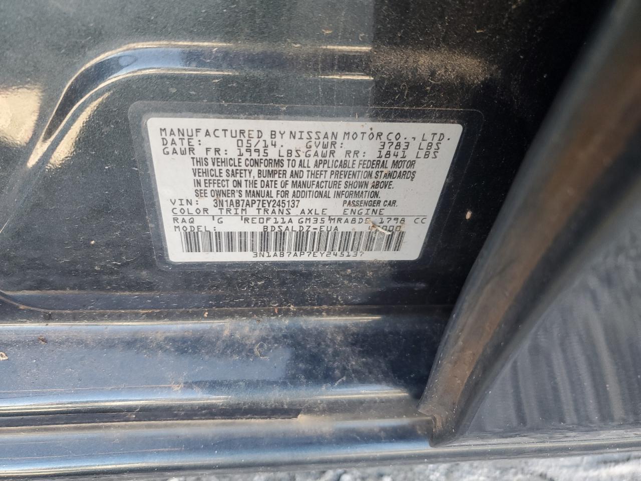 2014 Nissan Sentra VIN 3N1AB7AP7EY245137 Copart auction photo, front end damage thumbnail 12