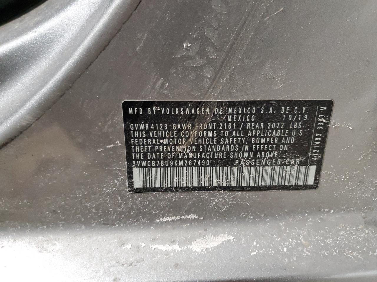 2019 Volkswagen Jetta VIN 3VWCB7BU9KM267490 Copart auction photo, front end / rear end damage thumbnail 14