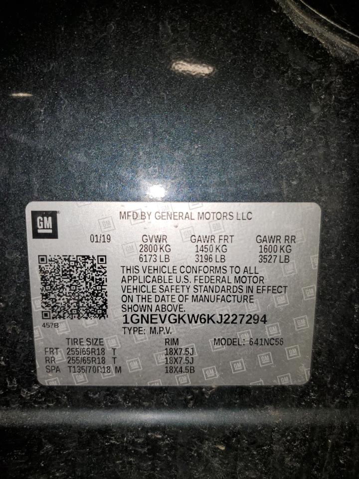 2019 Chevrolet Traverse VIN 1GNEVGKW6KJ227294 Copart auction photo, side / front end damage thumbnail 13