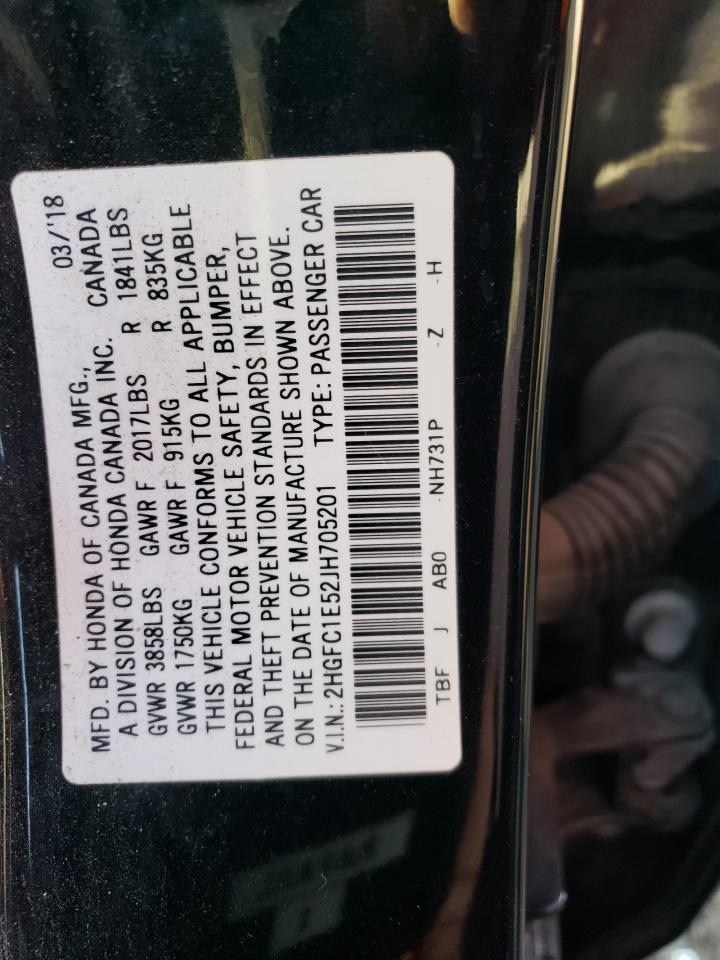 2018 Honda Civic VIN 2HGFC1E52JH705201 Copart auction photo, rear end damage thumbnail 14
