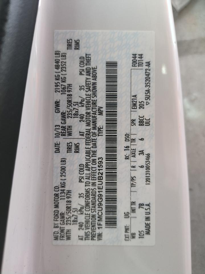 2014 Ford Escape VIN 1FMCU9G91EUB21593 Copart auction photo, water/flood damage thumbnail 14