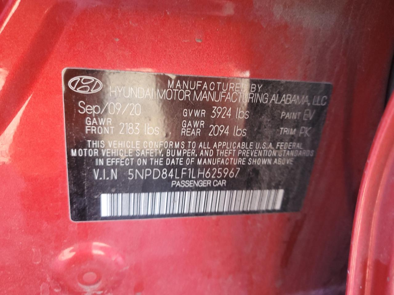 2020 Hyundai Elantra VIN 5NPD84LF1LH625967 Copart auction photo, front end / minor dent/scratches damage thumbnail 12