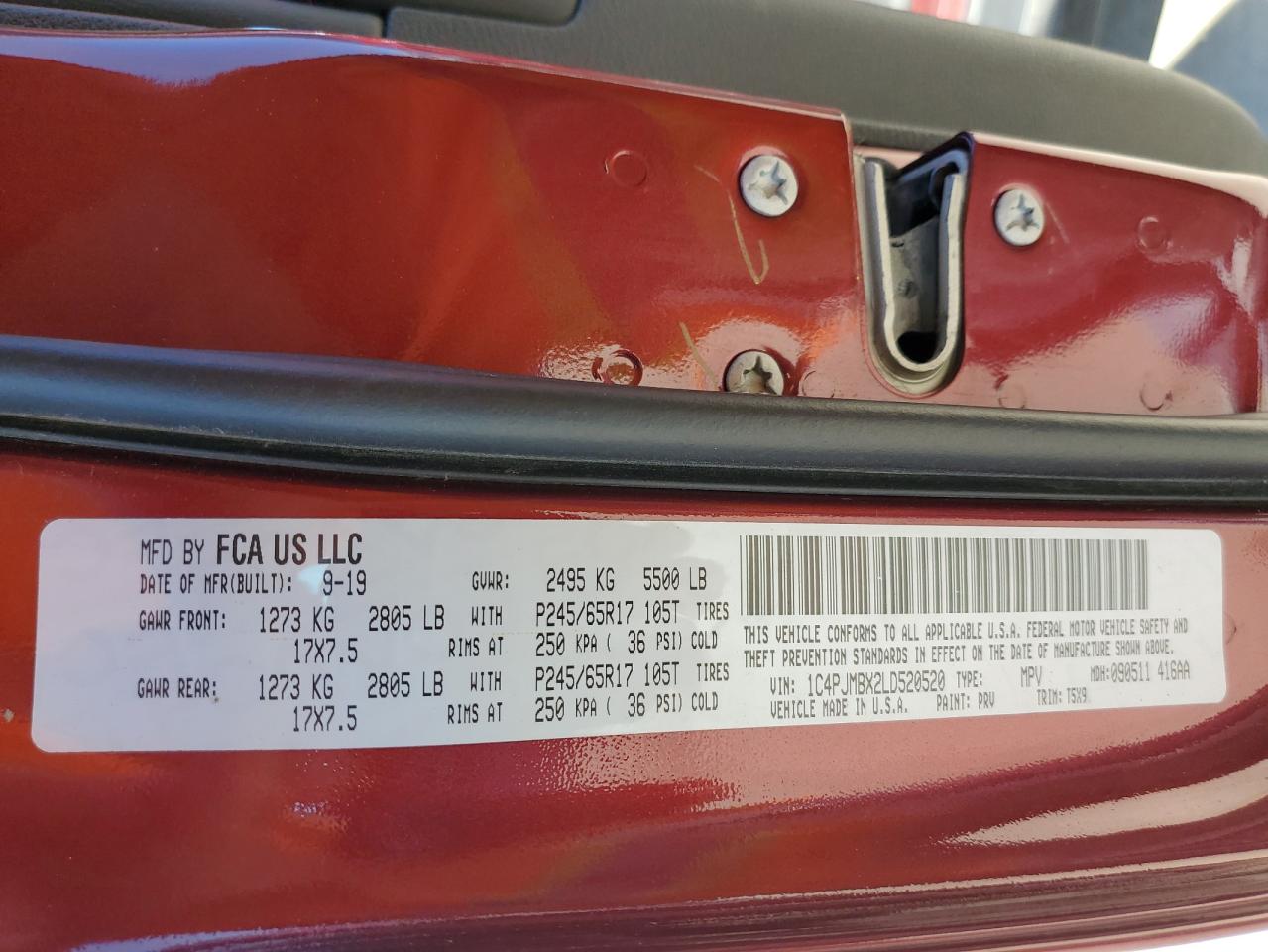 2020 Jeep Cherokee VIN 1C4PJMBX2LD520520 Copart auction photo, front end damage thumbnail 14