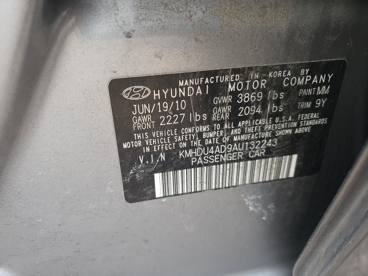 2010 Hyundai Elantra VIN KMHDU4AD9AU132243 Copart auction photo, all over damage thumbnail 13