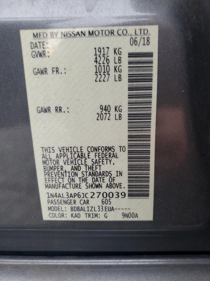 2018 Nissan Altima VIN 1N4AL3AP6JC270039 Copart auction photo, side / front end damage thumbnail 13