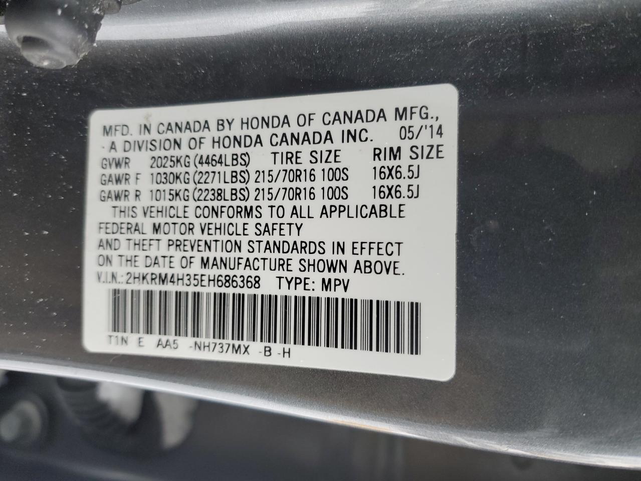 2014 Honda CR-V VIN 2HKRM4H35EH686368 Copart auction photo, front end damage thumbnail 13